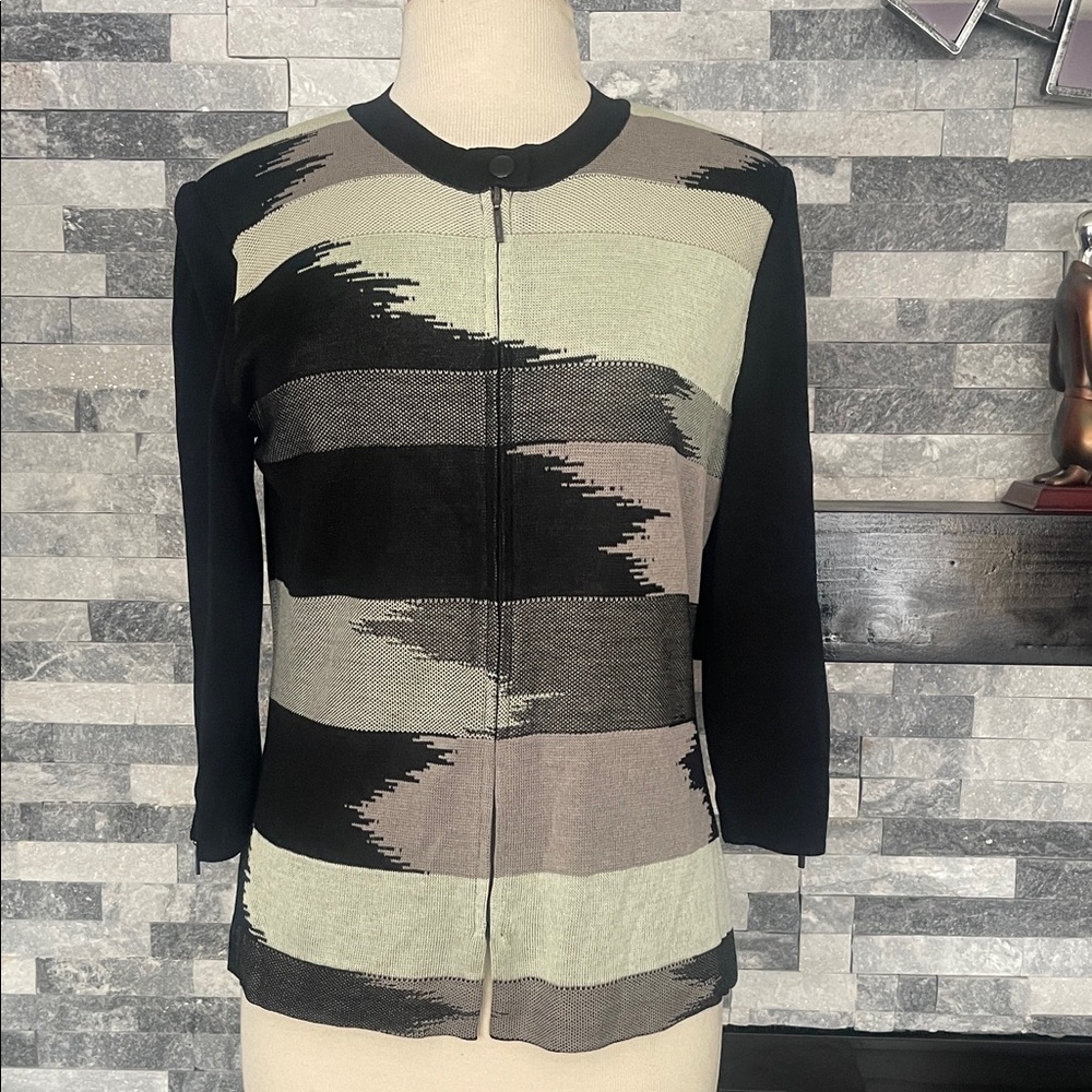 Ming Wang Cardigan Jacket  Women’s Sz Small Gray Black 3/4 Sleeve